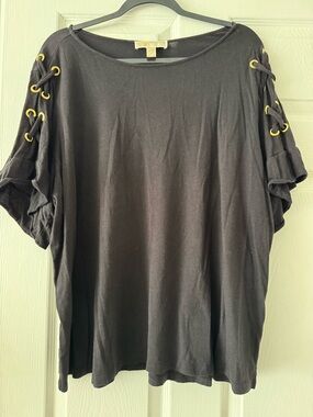 Michael Kors Black Lace-Up Sleeve Short-Sleeve Top